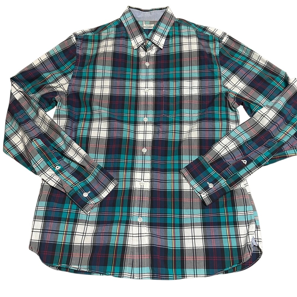 Bonobos Button Down Shirt Mens Medium Teal Plaid Excellent Standard Fit Cotton